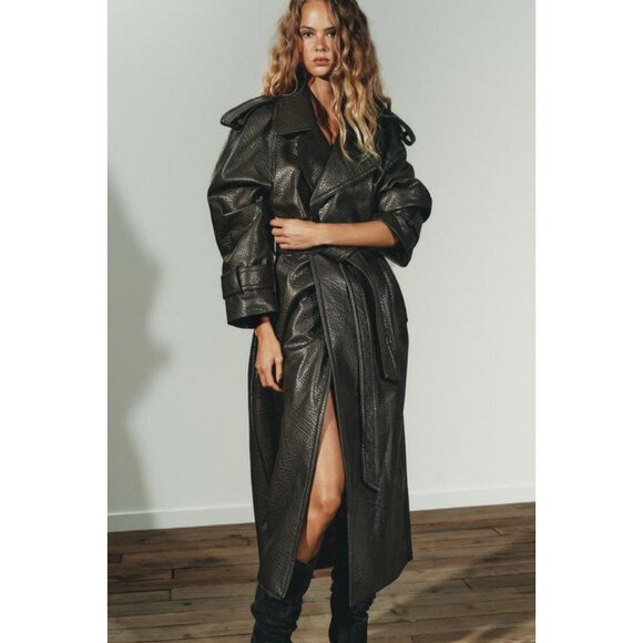 ZARA FAUX LEATHER COAT - Picture 1 of 9